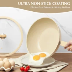 KOCH SYSTEME CS Non-stick 11 Inch Ceramic Wok Pan, Nontick Wok Pan With Glass Lid, Aluminum