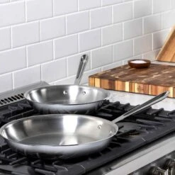 All-Clad D3 3-Ply Stainless Steel Fry Pan Set 2 Piece, 8, 10, Inch Induction Oven Broiler Safe 600F Pots And Pans, Cookware Silver