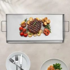 VEVOR Stainless Steel Griddle, 32x16 Inch Universal Flat Top Rectangular Plate, Gas Grill Griddle For BBQ Grill, Teppanyaki, Silver