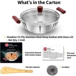 Hawkins 4L Tri Ply Stainless Steel Induction Compatible Deep Fry Pan Kadhai With Glass Lid: Hand Wash, Gas & Induction Safe -Cookware Store GUEST 4b70349b 894c 49e5 bb3b 70de354c029c