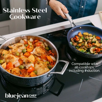 Blue Jean Chef 3-Piece Stainless Steel Cookware Set, Hammered Finish 3 Blue Jean Chef 3-Piece Stainless Steel Cookware Set, Hammered Finish