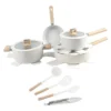 NutriChef 14-Piece Non-Stick Ceramic Induction Cookware Set With Glass Lid And Heat-Resistant Lacquer With Handle (Beige)