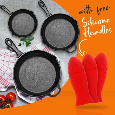 NutriChef 3-Piece Cast Iron Skillet Pan Set - Pre-Seasoned With Cool-Touch Handles - Black 8 NutriChef 3-Piece Cast Iron Skillet Pan Set - Pre-Seasoned With Cool-Touch Handles - Black - Image 6