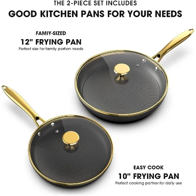 Imarku Frying Pans With Lid, 2Pcs - 10 Inch And 12 Inch Long Lasting Nonstick Frying Pan Cast Iron Skillets, Dishwasher Safe,Free-PFOA, 4 Imarku Frying Pans With Lid, 2Pcs - 10 Inch And 12 Inch Long Lasting Nonstick Frying Pan Cast Iron Skillets, Dishwasher Safe,Free-PFOA, - Image 2