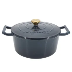 MegaChef 5.3 Quarts Round Enameled Cast Iron Dutch Oven Casserole With Self Basting Lid