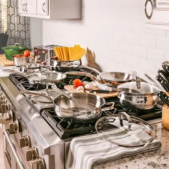 BergHOFF 12Pc 18/10 Stainless Steel Cookware Set With Glass Lid, Belly Shape