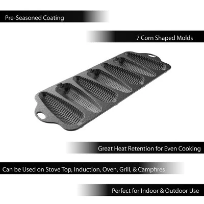 Hastings Home Cast Iron Pre-Seasoned Cornbread Pan With 7 Corncob Sticks 3 Hastings Home Cast Iron Pre-Seasoned Cornbread Pan With 7 Corncob Sticks
