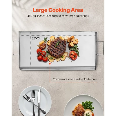 VEVOR Stainless Steel Griddle, 32x16 Inch Universal Flat Top Rectangular Plate, Gas Grill Griddle For BBQ Grill, Teppanyaki, Silver 6 VEVOR Stainless Steel Griddle, 32x16 Inch Universal Flat Top Rectangular Plate, Gas Grill Griddle For BBQ Grill, Teppanyaki, Silver - Image 4