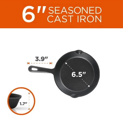 COMMERCIAL CHEF Pre-Seasoned Cast Iron 3-Piece Skillet Set, 6Inch 8Inch 10 Inch, Black 6 COMMERCIAL CHEF Pre-Seasoned Cast Iron 3-Piece Skillet Set, 6Inch 8Inch 10 Inch, Black - Image 4