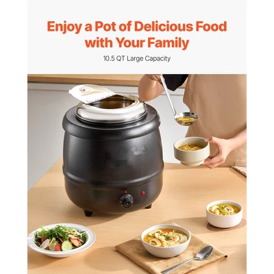 VEVOR Electric Soup Warmer, 10QT Commercial Soup Kettle With 304 Stainless Steel Detachable Insert Pot, 95~176°F Adjustable Temperature, Black 4 VEVOR Electric Soup Warmer, 10QT Commercial Soup Kettle With 304 Stainless Steel Detachable Insert Pot, 95~176°F Adjustable Temperature, Black - Image 2