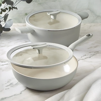 BergHOFF Balance Non-stick Ceramic Stockpots With Glass Lid, Recycled Aluminum 3 BergHOFF Balance Non-stick Ceramic Stockpots With Glass Lid, Recycled Aluminum