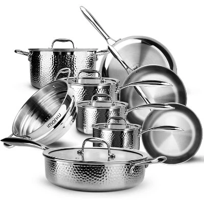 Imarku Professional Cooking Utensils Set, 14PCS Cookware Sets Tri-Ply Clad Stainless Steel With Hangered Handle And Lids, Suits Ceramic And Induction 9 Imarku Professional Cooking Utensils Set, 14PCS Cookware Sets Tri-Ply Clad Stainless Steel With Hangered Handle And Lids, Suits Ceramic And Induction - Image 7