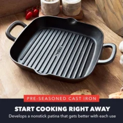 Bobby Flay 11" Cast Iron Square Grill With Dual Handles And Spouts