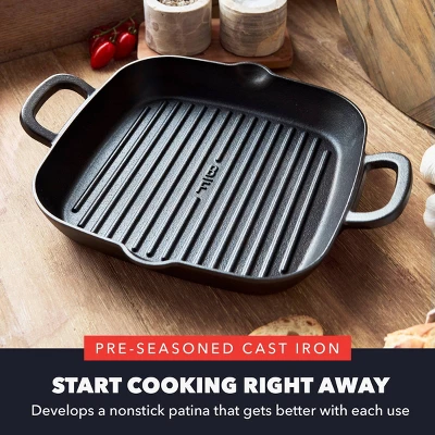 Bobby Flay 11" Cast Iron Square Grill With Dual Handles And Spouts 3 Bobby Flay 11" Cast Iron Square Grill With Dual Handles And Spouts