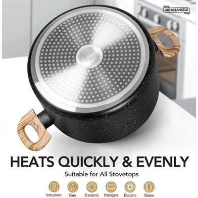 MICHELANGELO 6Quart Stock Pot With Lid, Nonstick Soup Pot With Lid, Non Stick Pot With Stay-cool Handle, Nonstick Pot For Cooking, Black Granite 6 MICHELANGELO 6Quart Stock Pot With Lid, Nonstick Soup Pot With Lid, Non Stick Pot With Stay-cool Handle, Nonstick Pot For Cooking, Black Granite - Image 4