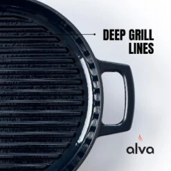 Alva Nori Enameled Cast Iron Griddle Pan 11" Non Toxic Grooved Ridges Seasoned Round Grill Pan Compatible W/ All Stovetops Oven Safe & Induction Safe -Cookware Store GUEST 640f028c 2f1a 41eb 9409 516cfb81bd0f