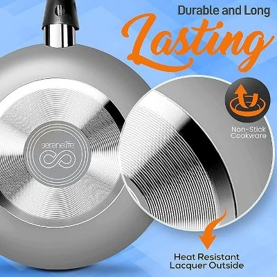 SereneLife 20 Piece Kitchenware Pots & Pans Set – Basic Kitchen Cookware, Black Non-Stick Coating Inside, Heat Resistant Lacquer (Grey) 4 SereneLife 20 Piece Kitchenware Pots & Pans Set – Basic Kitchen Cookware, Black Non-Stick Coating Inside, Heat Resistant Lacquer (Grey) - Image 2