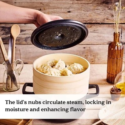 Alva Nori Enameled Cast Iron Dutch Oven Cocottes W/ Lid & Steamer Basket 80 Oz. 3 Alva Nori Enameled Cast Iron Dutch Oven Cocottes W/ Lid & Steamer Basket 80 Oz.