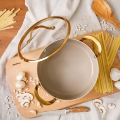 Bloomhouse 6 Quart Heavy Duty Aluminum Premium PFA Free Ceramic Nonstick Dutch Oven Pot With Lid - Linen White With Gold Handle -Cookware Store GUEST 670c2dc9 13f3 4b35 8a9d 2298f47fb39f