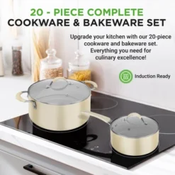 Non-Stick Cookware Set For Easy Cooking With Pots, Pans, Utensils, + Durable White Finish, 20 Pieces