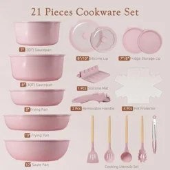 Itopfox 21-Piece Nonstick Pots And Pans Set With Removable Handles, Ceramic Cookware For RV Kitchen, Induction Compatible, Stackable Design, Pink -Cookware Store GUEST 6776a4fa e9bb 4a49 b956 0f3329f19680