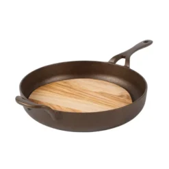 Bloomhouse Natural Bronze Finish Cast Iron Skillet With Long Handle, Helper Handle & Olive Wood Trivet -Cookware Store GUEST 6856a99e 6529 43cc a2c6 121a77d248ef