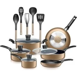 SereneLife 15 Piece Kitchenware Pots & Pans Set – Basic Kitchen Cookware, Black Non-Stick Coating Inside, Heat Resistant Lacquer (Gold) -Cookware Store GUEST 6a5fa669 8420 40e4 a89e d066847c04b7