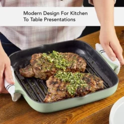 KitchenAid 11" Enameled Cast Iron Square Grill And Roasting Pan - Pistachio: Hand Wash, Electric & Gas Compatible -Cookware Store GUEST 6b67fb85 b611 4d5f b1f2 eacfc1e9a102