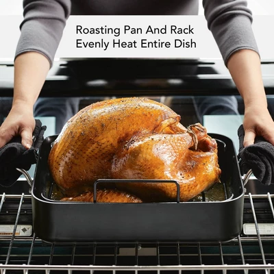 KitchenAid Hard Anodized Induction 13"x15.75" Roaster With Nonstick Rack: Turkey Roasting Pan, Oven-Safe, Matte Black 5 KitchenAid Hard Anodized Induction 13"x15.75" Roaster With Nonstick Rack: Turkey Roasting Pan, Oven-Safe, Matte Black - Image 3