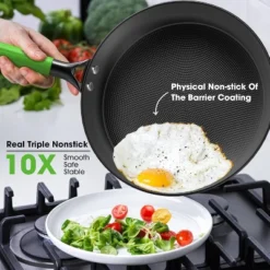 Imarku Cast Iron Honeycomb Non Stick Frying Pan 12 Inch Green Electric Wood Handle With Pot Cover
