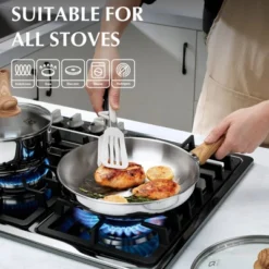 KOCH SYSTEME CS Stainless Steel Pan, Stainless Skillet With Lid For Cooking, Dishwasher Safe