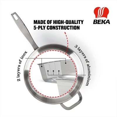 Beka Maestro Frying Pan Skillet - Stainless Steel Pan For Stainless Steel Cookware Set 5-Ply Construction, Oven Safe, Non Toxic Cookware 3 Beka Maestro Frying Pan Skillet - Stainless Steel Pan For Stainless Steel Cookware Set 5-Ply Construction, Oven Safe, Non Toxic Cookware