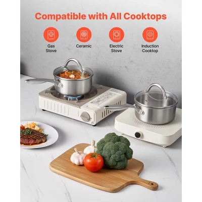 VEVOR 1.5 QT Saucepan, Stainless Steel Saucepan With Glass Lid, Multipurpose Nonstick Stainless Steel Small Cooking Sauce Pot, Silver 7 VEVOR 1.5 QT Saucepan, Stainless Steel Saucepan With Glass Lid, Multipurpose Nonstick Stainless Steel Small Cooking Sauce Pot, Silver - Image 5