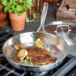 Gibson Home Babish 12' Stainless Steel Triply Professional Grade Fry Pan With Stainless Lid: Induction Safe, 3.25 Qt Capacity -Cookware Store GUEST 741d991b caa7 4c7f 981f 9dcfd8dde2ab