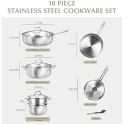 KOCH SYSTEME CS Stainless Steel Cookware Set 10 Piece, Stainless Steel Pots And Pans Set For Professional Cooking, Induction Compatible, Silver