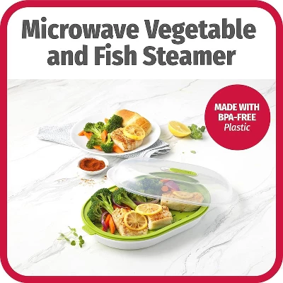 GoodCook BPA-Free Plastic Microwave Vegetable And Fish Steamer, Green,Green 4 GoodCook BPA-Free Plastic Microwave Vegetable And Fish Steamer, Green,Green - Image 2