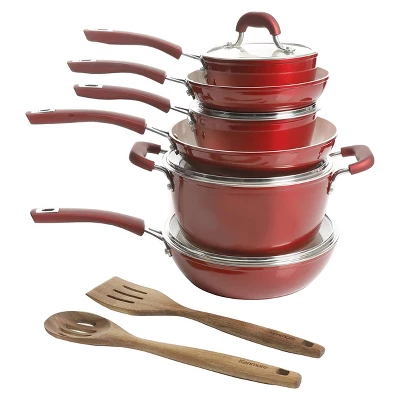 Kenmore Arlington Aluminum Ceramic Coated Nonstick Cookware Set In Metallic Red 6 Kenmore Arlington Aluminum Ceramic Coated Nonstick Cookware Set In Metallic Red - Image 4