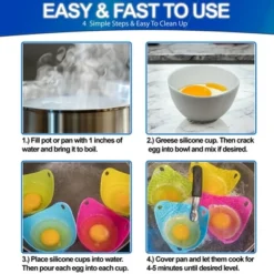 5 Star Super Deals Egg Poacher Silicone Cup 8pc Set Microwave & Stovetop Boiler Safe, Poaching Pan, Steamer, & Boiler Floating Insert Cooking Pods