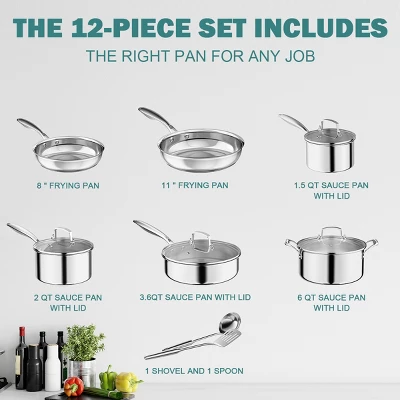 SUGIFT Stainless Steel Fry Pan Set 8 SUGIFT Stainless Steel Fry Pan Set - Image 6