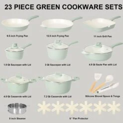 Romswi Cast Aluminum Kitchen Pots And Pans Set, 23pc Ceramic Nonstick Cookware With Utensils, Induction Compatible, Oven & Dishwasher Safe