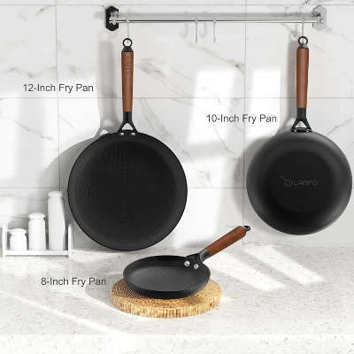 LAMFO Professional Cooking Utensils Set , 3 Pieces 8&10&12 Inch Cookware Set Cast Iron Skillets, PFAS-Free, Nonstick Pizza Pans, Oven&Dishwasher Safe 7 LAMFO Professional Cooking Utensils Set , 3 Pieces 8&10&12 Inch Cookware Set Cast Iron Skillets, PFAS-Free, Nonstick Pizza Pans, Oven&Dishwasher Safe - Image 5