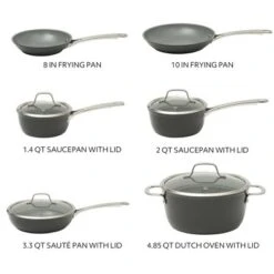 Sur La Table Kitchen Essentials Cool Commune Hard Anodized 10 Piece PFA Free Ceramic Non Stick Interior Cookware Set