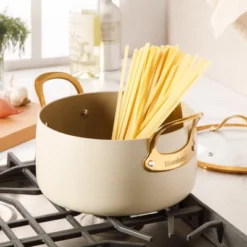 Bloomhouse 6 Quart Heavy Duty Aluminum Premium PFA Free Ceramic Nonstick Dutch Oven Pot With Lid - Linen White With Gold Handle -Cookware Store GUEST 817d8b5b 16ca 434b 889d e201f3c445cb