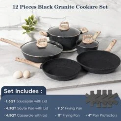 Itopfox 12-Piece Nonstick Cookware Set, Black Granite Induction Pots And Pans For Healthy Cooking, Includes Frying Pans And Saucepans PFAS/PFOA Free -Cookware Store GUEST 81d6aea3 a3b2 4d25 8a99 e6b3d4ef94fd