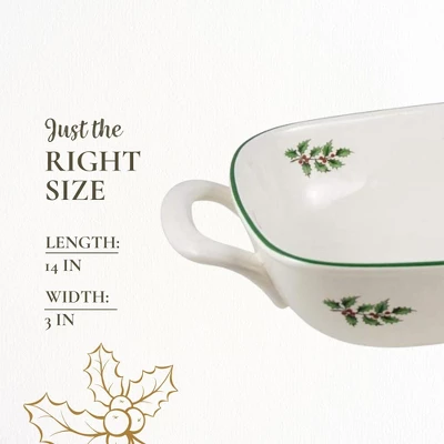 Spode Christmas Tree Oval Breadbasket, 12 Inch Handled Bowl - Porcelain Gift, Holiday Serveware & Oven To Table Dish, Dishwasher Safe Tableware 8 Spode Christmas Tree Oval Breadbasket, 12 Inch Handled Bowl - Porcelain Gift, Holiday Serveware & Oven To Table Dish, Dishwasher Safe Tableware - Image 6
