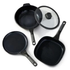 BergHOFF Leo Stone+ 4Pc Nonstick Ceramic Cookware Set With Glass Lid, Recycled Cast Aluminum -Cookware Store GUEST 82c56b17 cec3 416f 9be9 1fa59f44518c