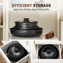 Captiva Designs 10 Pieces Nonstick Granite Cookware Set With Detachable Heat-Insulation Bakelite Handle For Camp -Cookware Store GUEST 8490646f 0841 46ec 8afa 18299350d79b