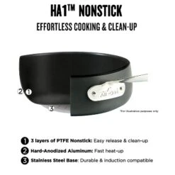 All-Clad 4 Quart Nonstick Saute Pan With Lid, HA1 Hard Anodized Cookware, Black