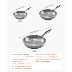 VEVOR Tri-Ply Stainless Steel Frying Pan, 3 Pcs Set (8, 10, 12 In), Cooking Skillet With Heat-Resistant Handle, Silver 16 VEVOR Tri-Ply Stainless Steel Frying Pan, 3 Pcs Set (8, 10, 12 In), Cooking Skillet With Heat-Resistant Handle, Silver -Cookware Store GUEST 8568bc9b 6e14 42d5 90db 33728500ad57