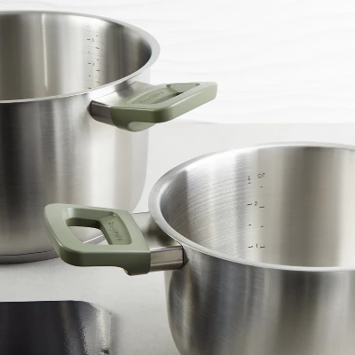 BergHOFF Bolt 8Pc Recycled 18/10 Stainless Steel Cookware Set With Glass Lids, Green 4 BergHOFF Bolt 8Pc Recycled 18/10 Stainless Steel Cookware Set With Glass Lids, Green - Image 2